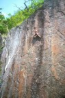Halfway across the crux traverse