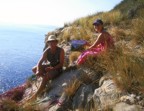 Ian and Lucie at the top of the cliff after finishing the route