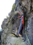 Rayko attempts the second pitch, but is off route on a 5.10c