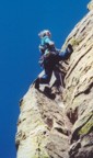 Stemming action; this route is on a remote spire on the flanks of Mt. Lemmon