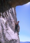Leading the second pitch (5.8), thankful to be out of the chimney below